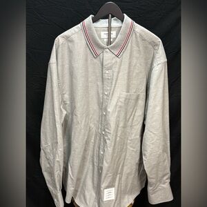 Thom Browne Light Gray Shirt with Red Striped Collar